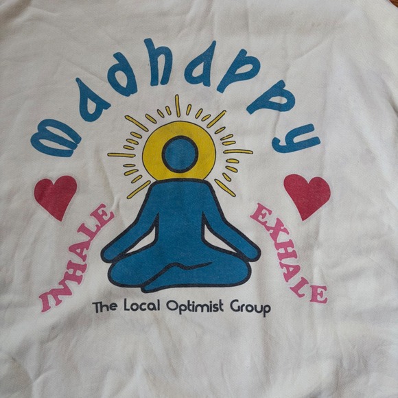 Madhappy Local Optimist Beige Crewneck Sweatshirt Medium Unisex Oversized Yoga - Picture 7 of 12